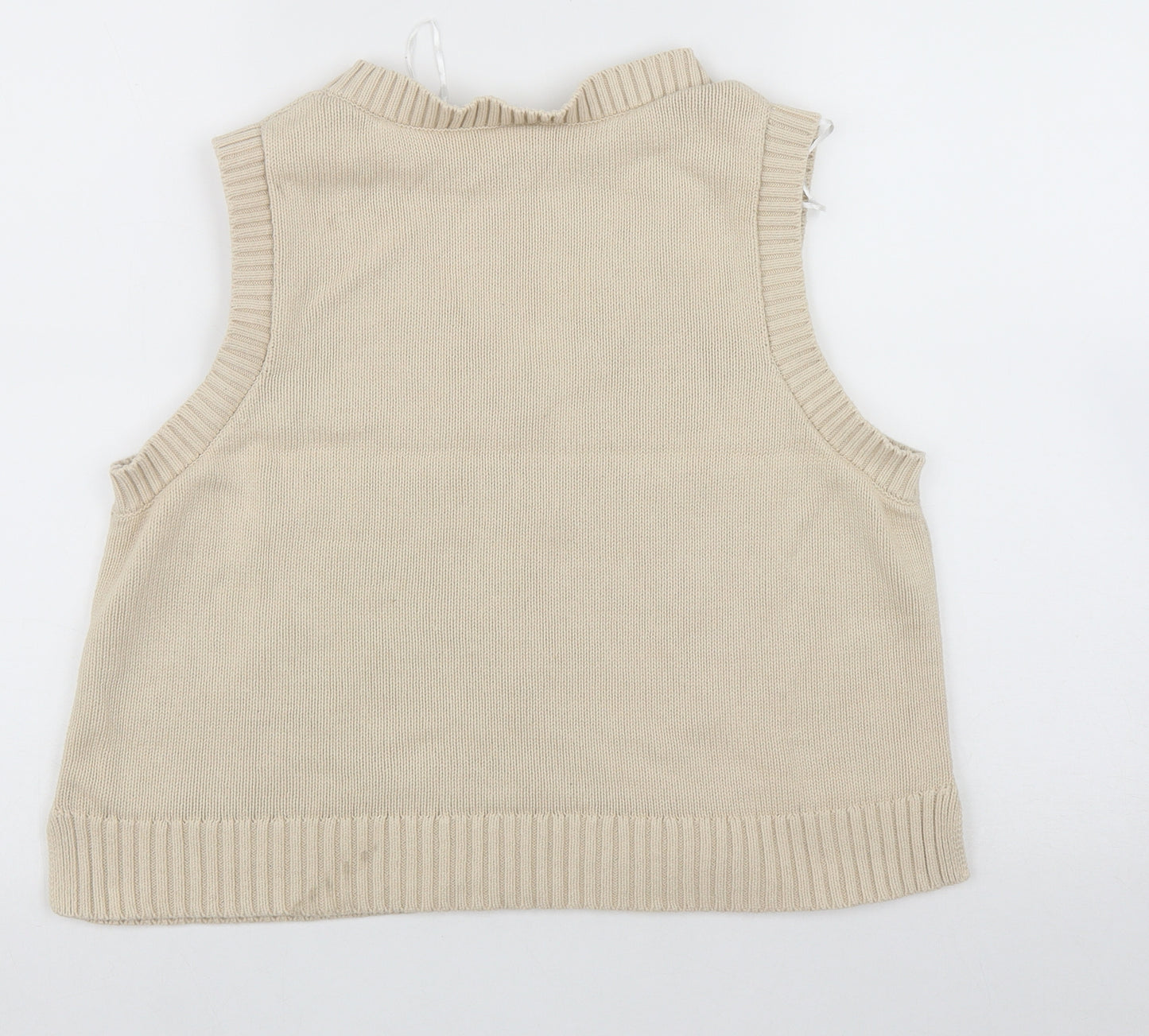 monkl Womens Beige V-Neck  Cotton Vest Jumper Size L   - Cable Knit