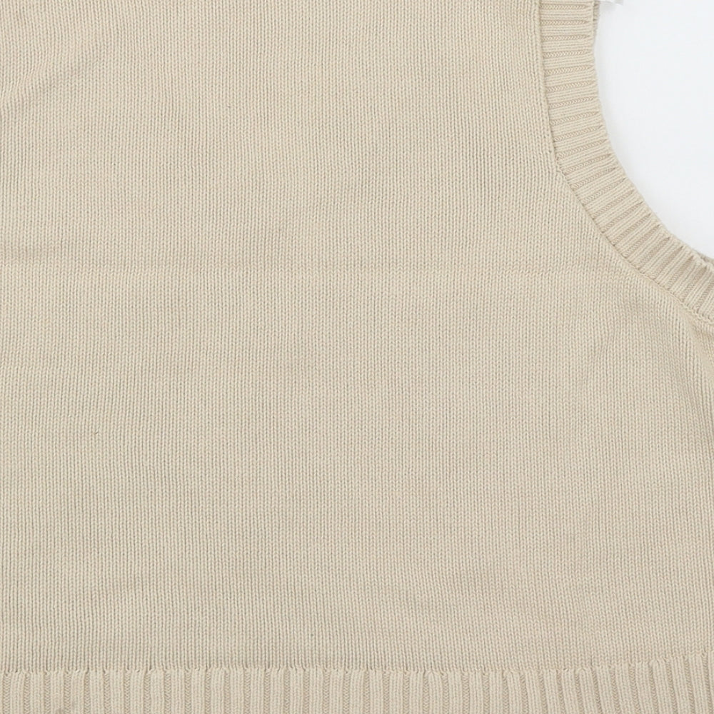 monkl Womens Beige V-Neck  Cotton Vest Jumper Size L   - Cable Knit
