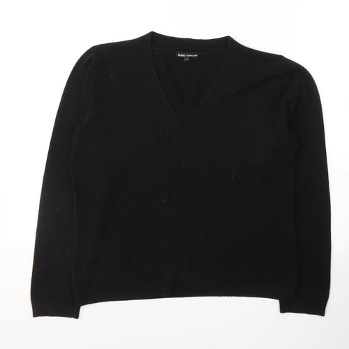 Debbie Morgan Womens Black V-Neck  Acrylic Pullover Jumper Size L