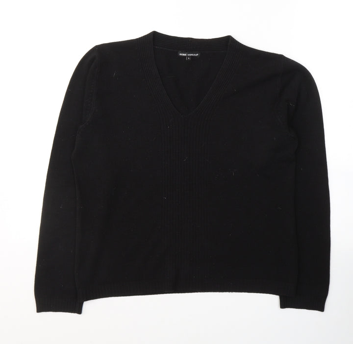 Debbie Morgan Womens Black V-Neck Acrylic Pullover Jumper Size L