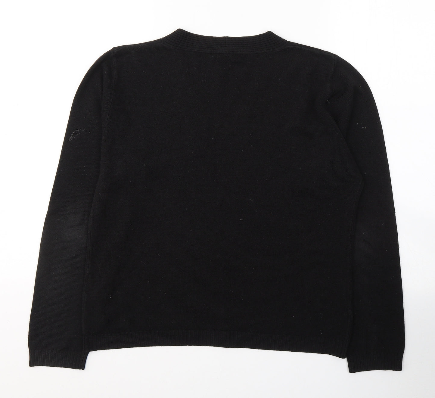 Debbie Morgan Womens Black V-Neck  Acrylic Pullover Jumper Size L