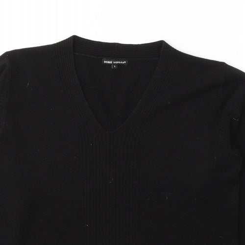 Debbie Morgan Womens Black V-Neck  Acrylic Pullover Jumper Size L
