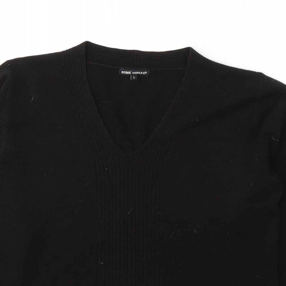 Debbie Morgan Womens Black V-Neck  Acrylic Pullover Jumper Size L