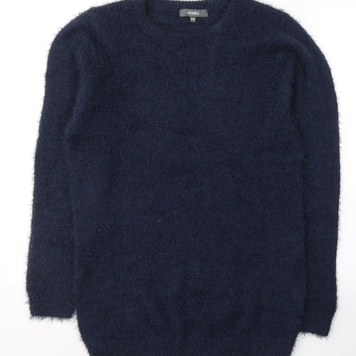 Studio Womens Blue Round Neck  Polyester Pullover Jumper Size 8