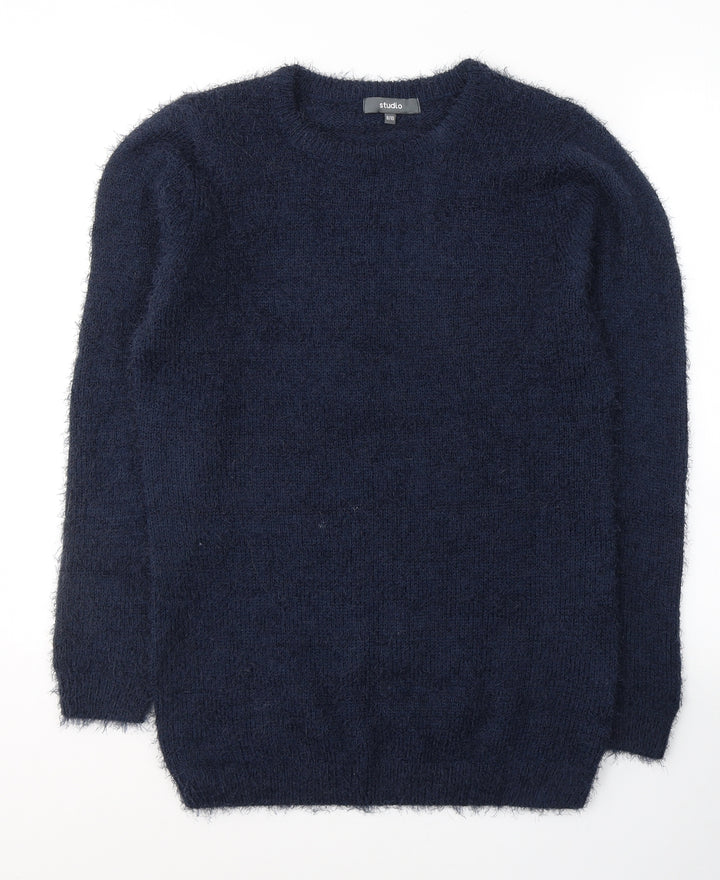 Studio Womens Blue Round Neck Polyester Pullover Jumper Size 8