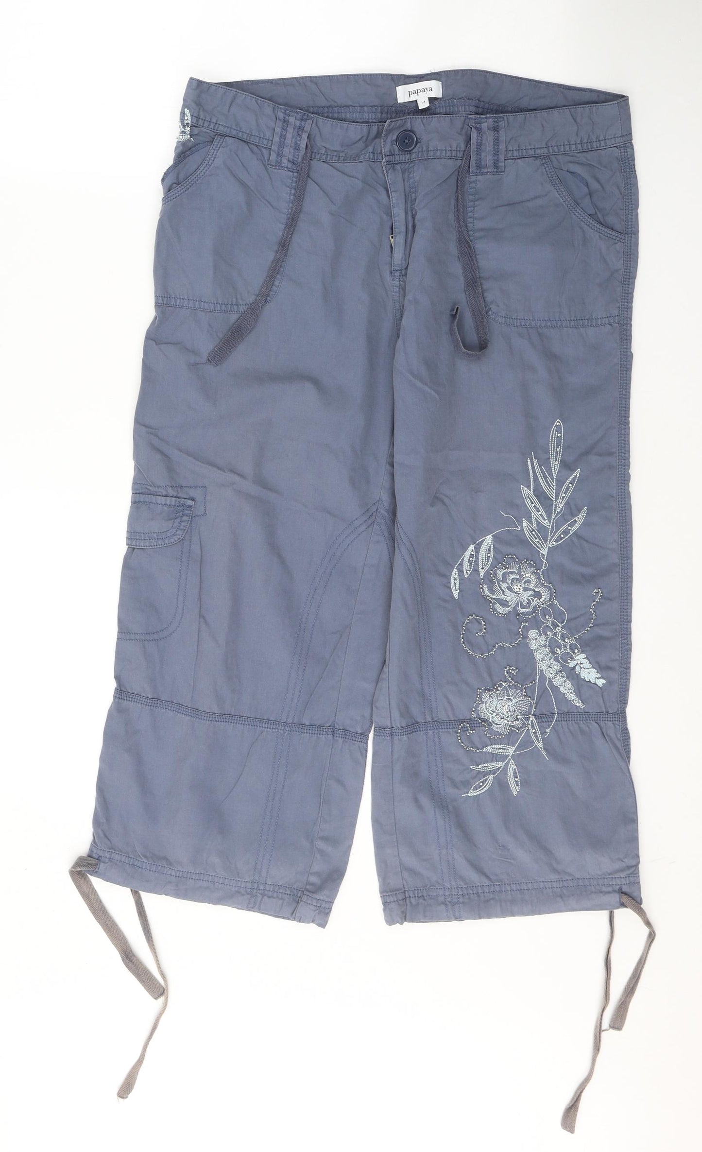 Papaya Womens Blue  Cotton Cropped Trousers Size 14 L20 in Regular Button