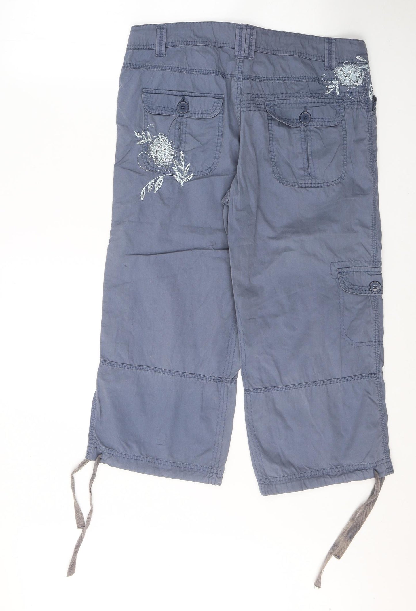 Papaya Womens Blue  Cotton Cropped Trousers Size 14 L20 in Regular Button