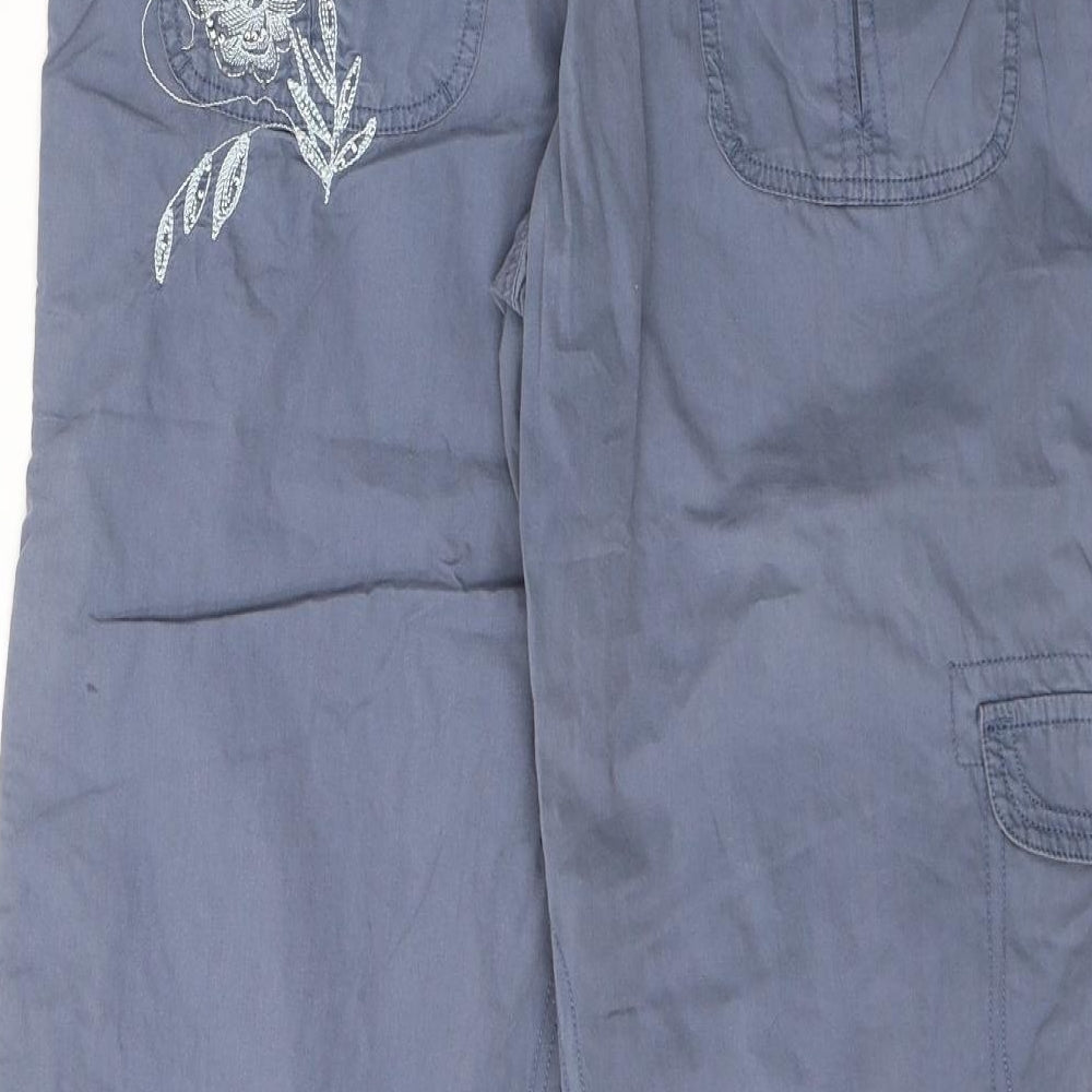 Papaya Womens Blue  Cotton Cropped Trousers Size 14 L20 in Regular Button