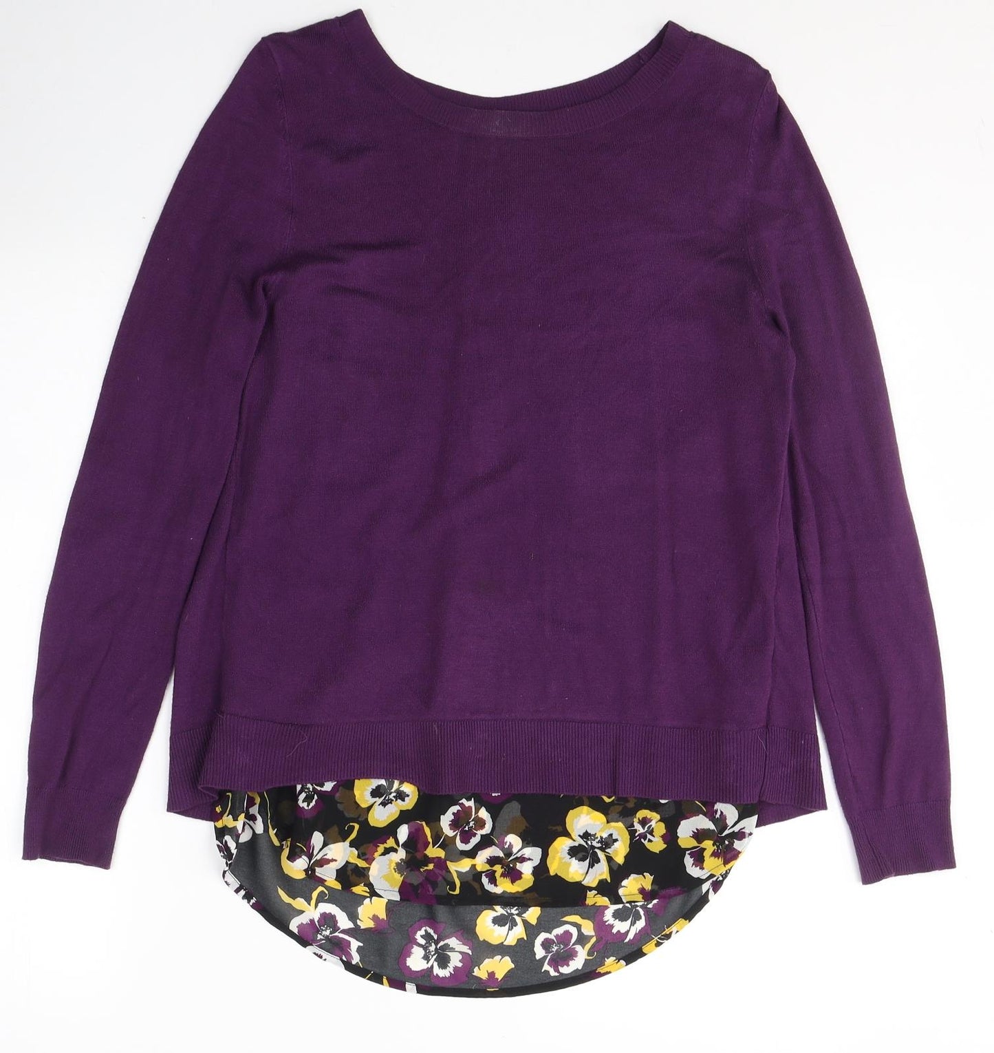 George Womens Purple Round Neck Floral Viscose Pullover Jumper Size 14