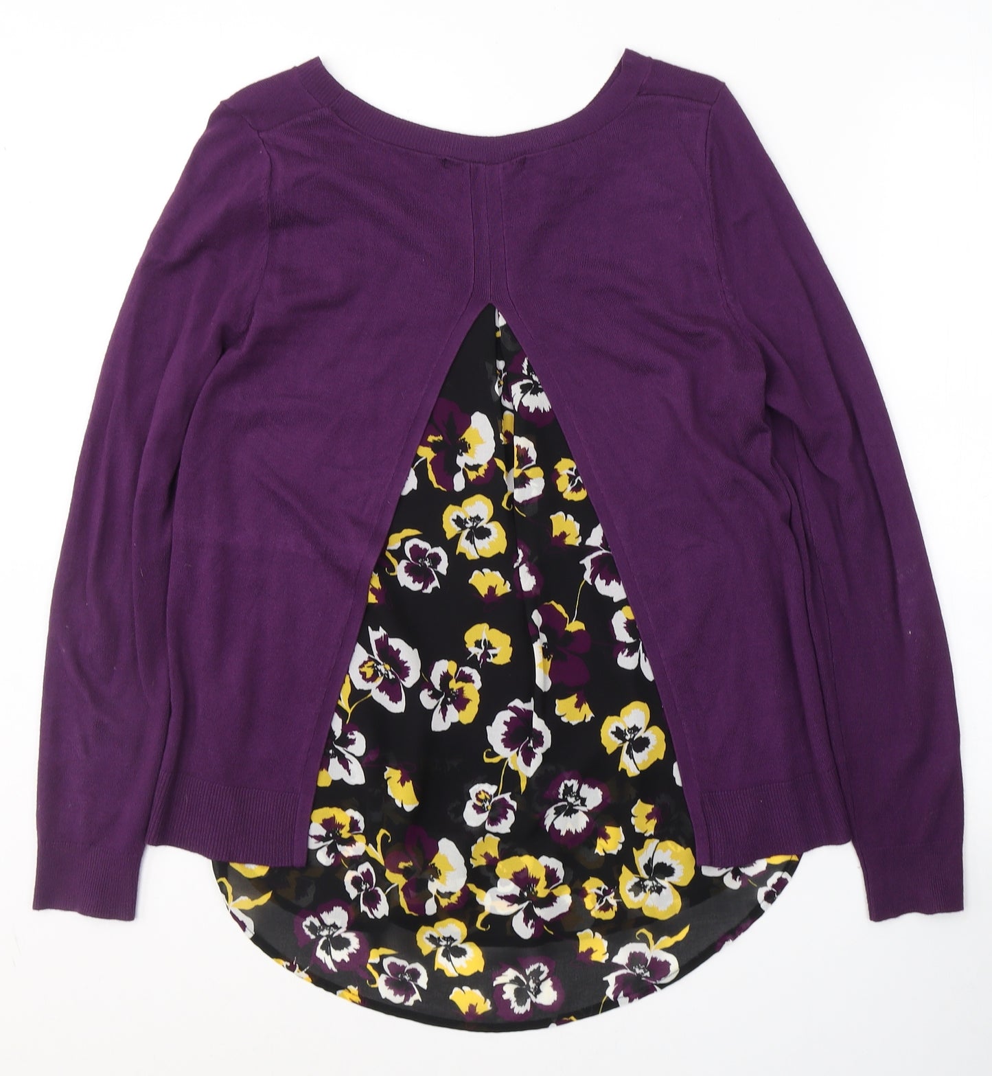 George Womens Purple Round Neck Floral Viscose Pullover Jumper Size 14