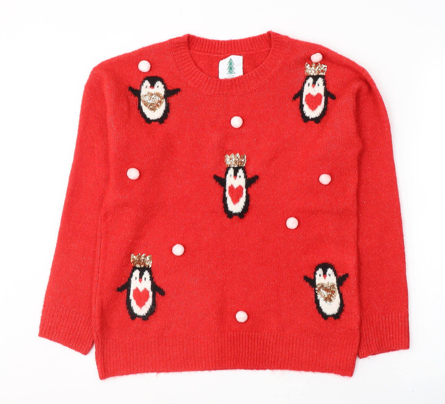 George Womens Red Round Neck  Acrylic Pullover Jumper Size S   - Christmas jumper
