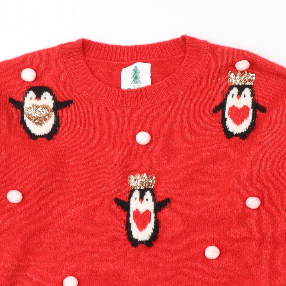George Womens Red Round Neck  Acrylic Pullover Jumper Size S   - Christmas jumper