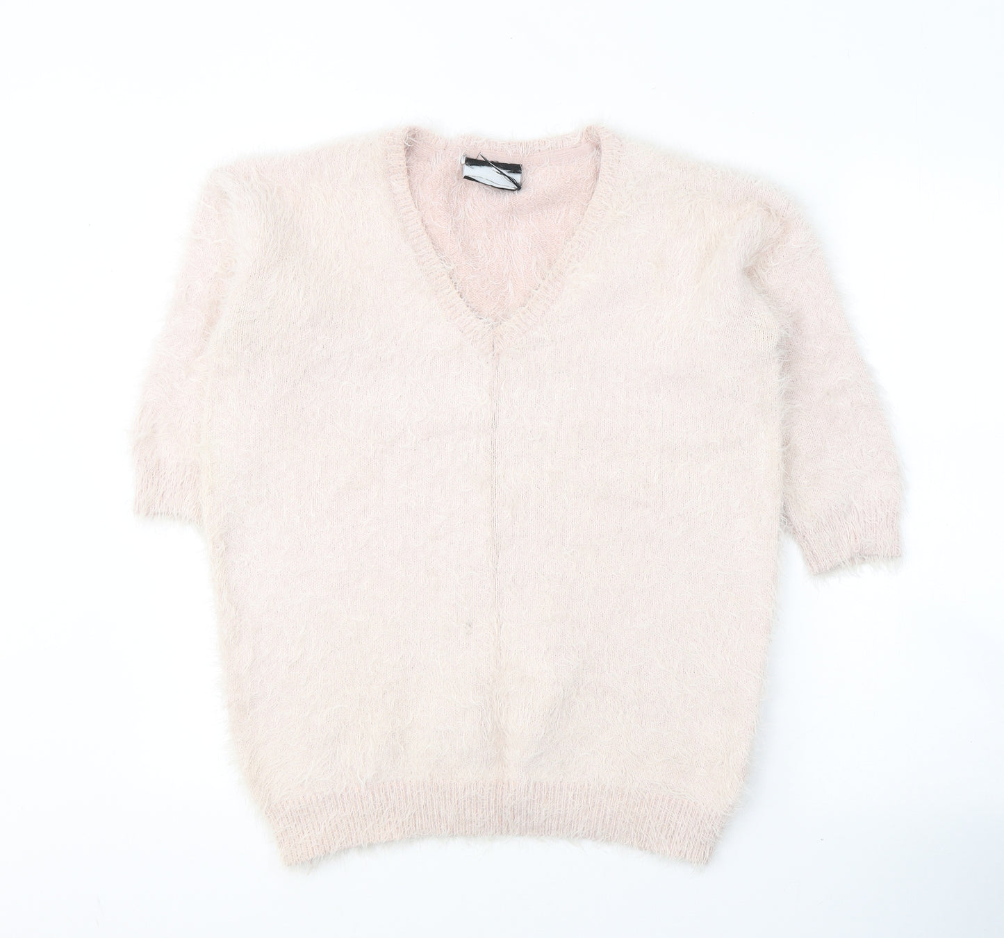 Preworn Womens Pink V-Neck  Nylon Pullover Jumper Size S