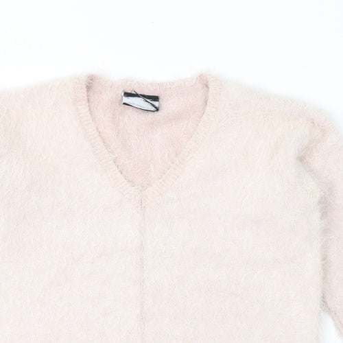 Preworn Womens Pink V-Neck  Nylon Pullover Jumper Size S