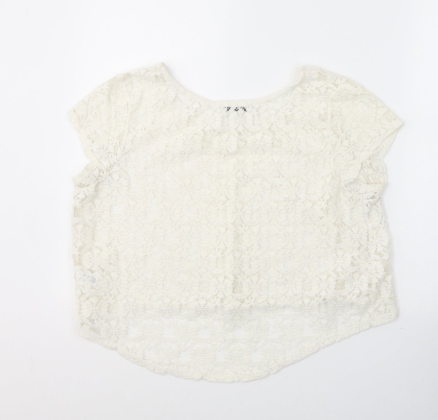 George Womens White Geometric Polyester  T-Shirt Size 12 Round Neck