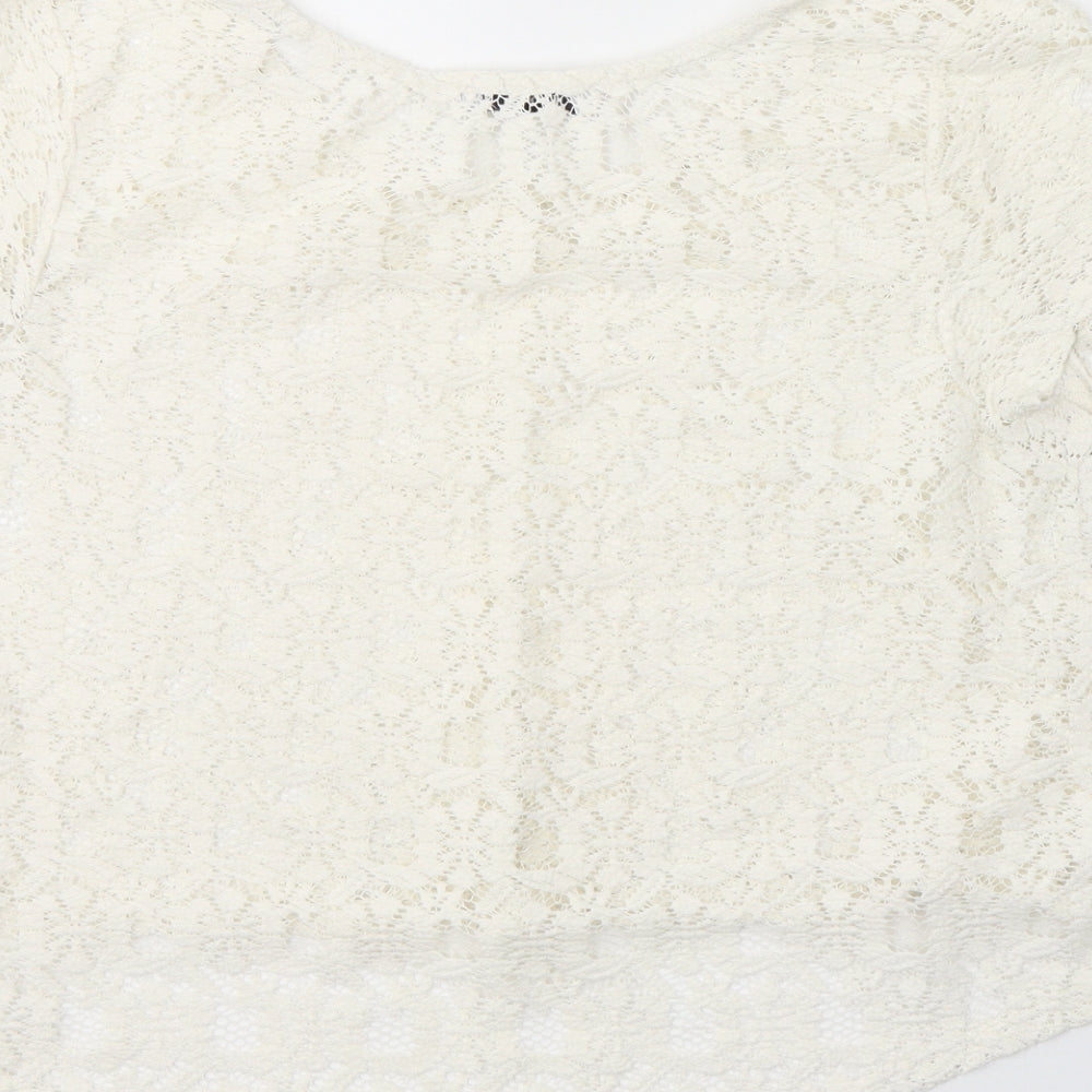 George Womens White Geometric Polyester  T-Shirt Size 12 Round Neck