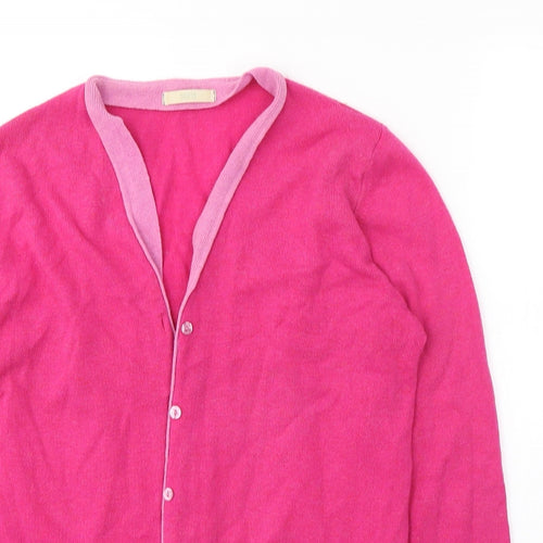 Marks and Spencer Womens Pink V-Neck  Wool Cardigan Jumper Size 16