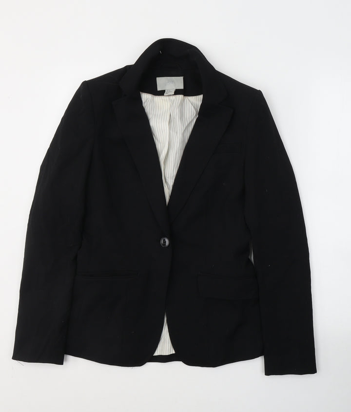 H&M Womens Black Polyester Jacket Suit Jacket Size 10