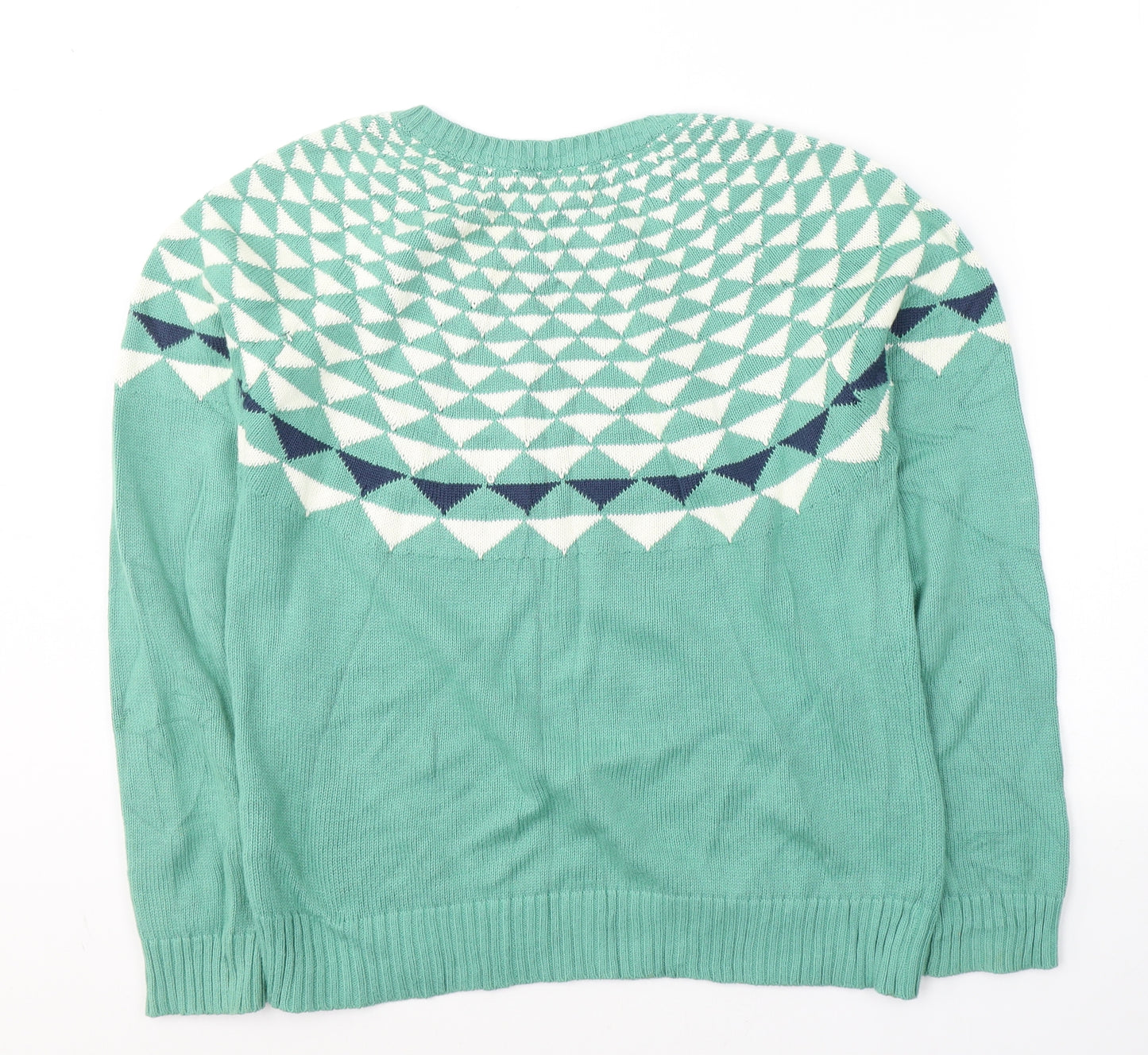 Twothirds Womens Green Round Neck Fair Isle Cotton Pullover Jumper Size S