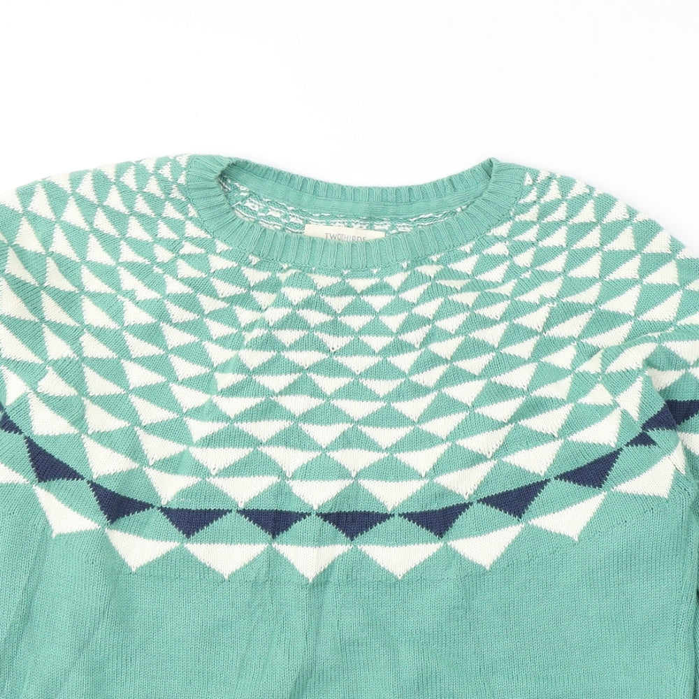 Twothirds Womens Green Round Neck Fair Isle Cotton Pullover Jumper Size S