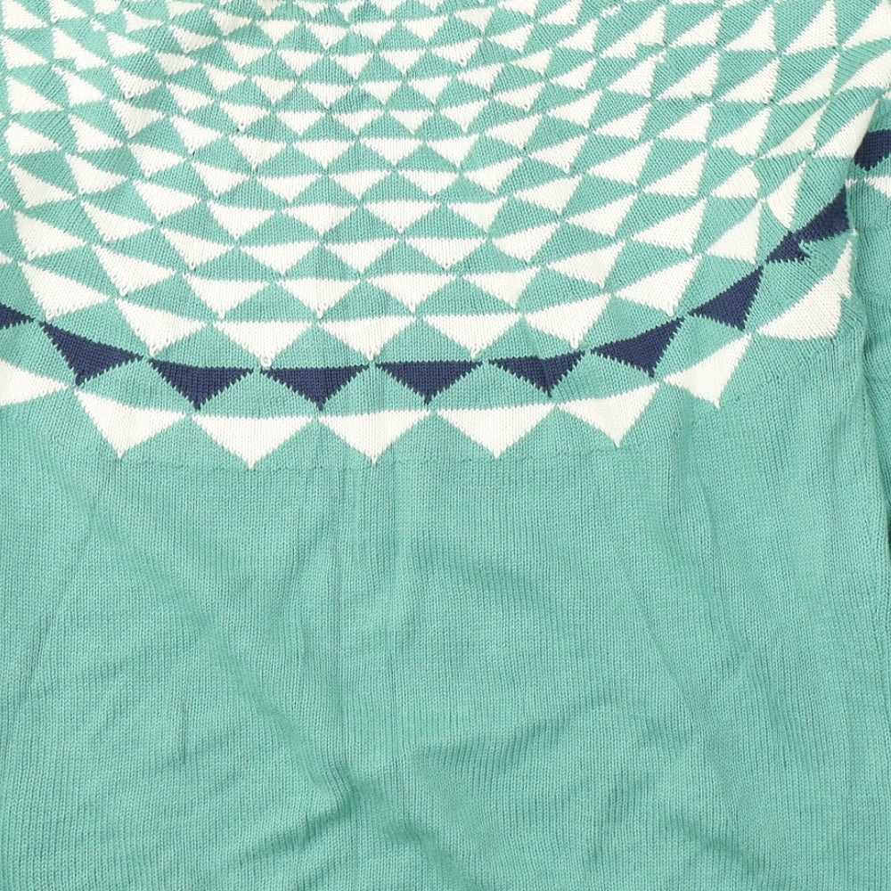 Twothirds Womens Green Round Neck Fair Isle Cotton Pullover Jumper Size S