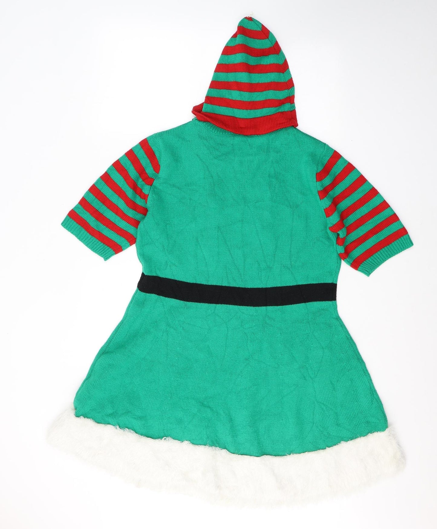 Primark Womens Green Colourblock Acrylic Jumper Dress  Size 14  Round Neck Pullover - Elf costume/Hat Included