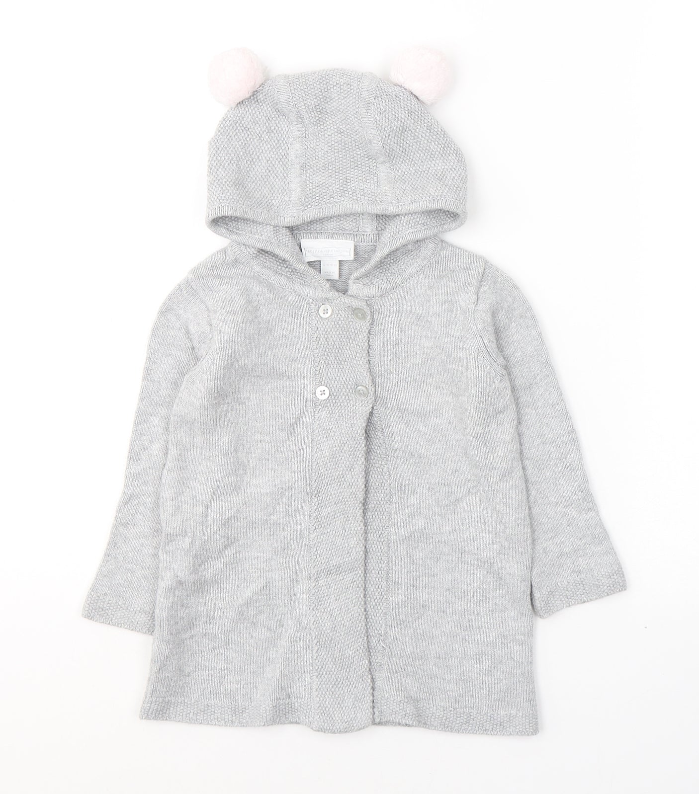 The Little White Company Girls Grey  Cotton Cardigan Jumper Size 12-18 Months  Button