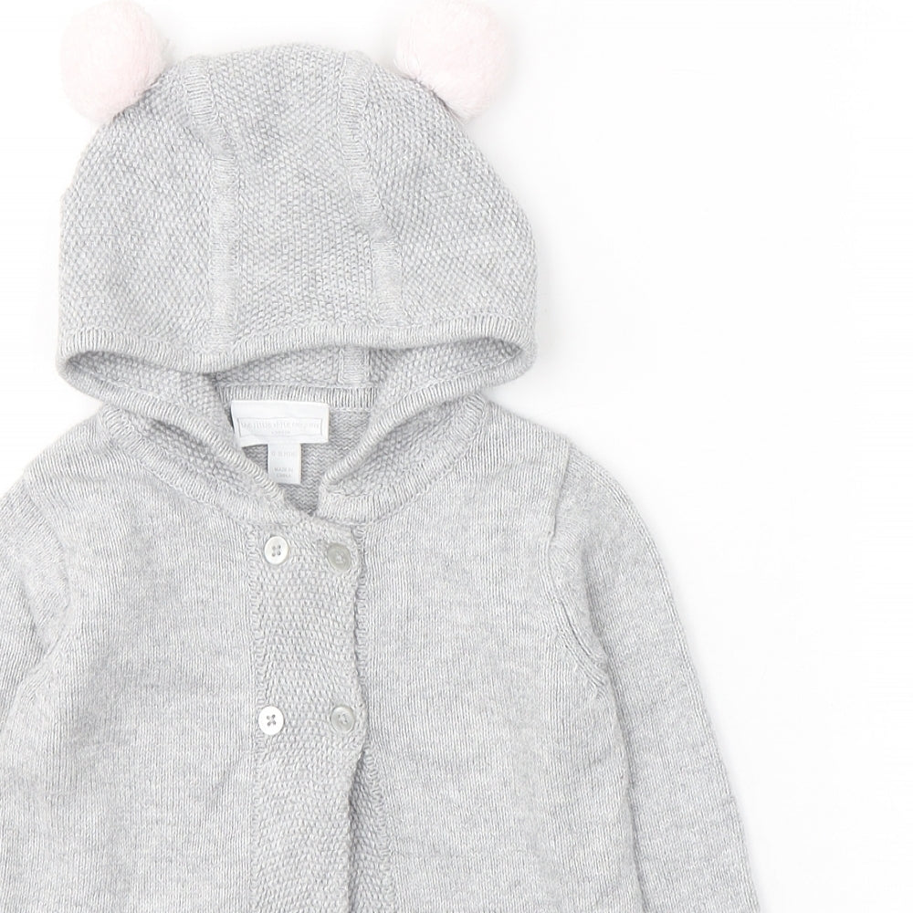 The Little White Company Girls Grey  Cotton Cardigan Jumper Size 12-18 Months  Button