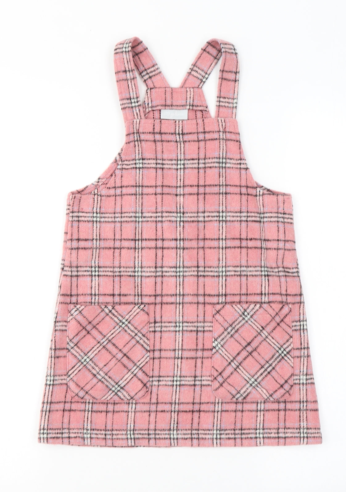 Ilovegirlswear Girls Pink Plaid Polyester Pinafore/Dungaree Dress  Size 6 Years  Square Neck Button