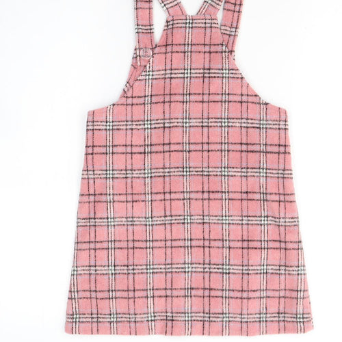 Ilovegirlswear Girls Pink Plaid Polyester Pinafore/Dungaree Dress  Size 6 Years  Square Neck Button