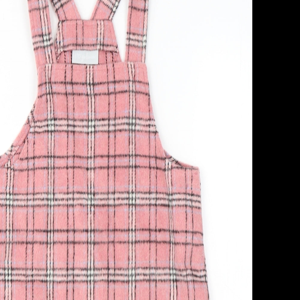 Ilovegirlswear Girls Pink Plaid Polyester Pinafore/Dungaree Dress  Size 6 Years  Square Neck Button