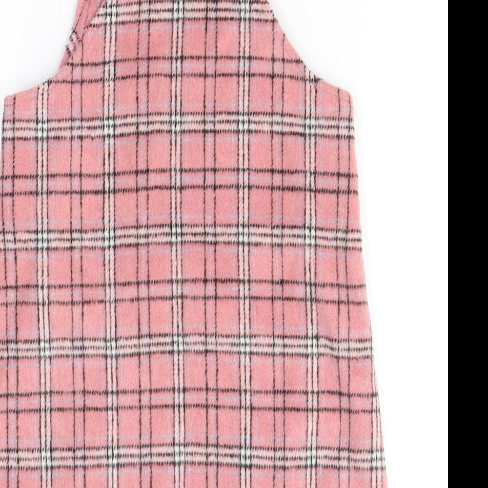 Ilovegirlswear Girls Pink Plaid Polyester Pinafore/Dungaree Dress  Size 6 Years  Square Neck Button