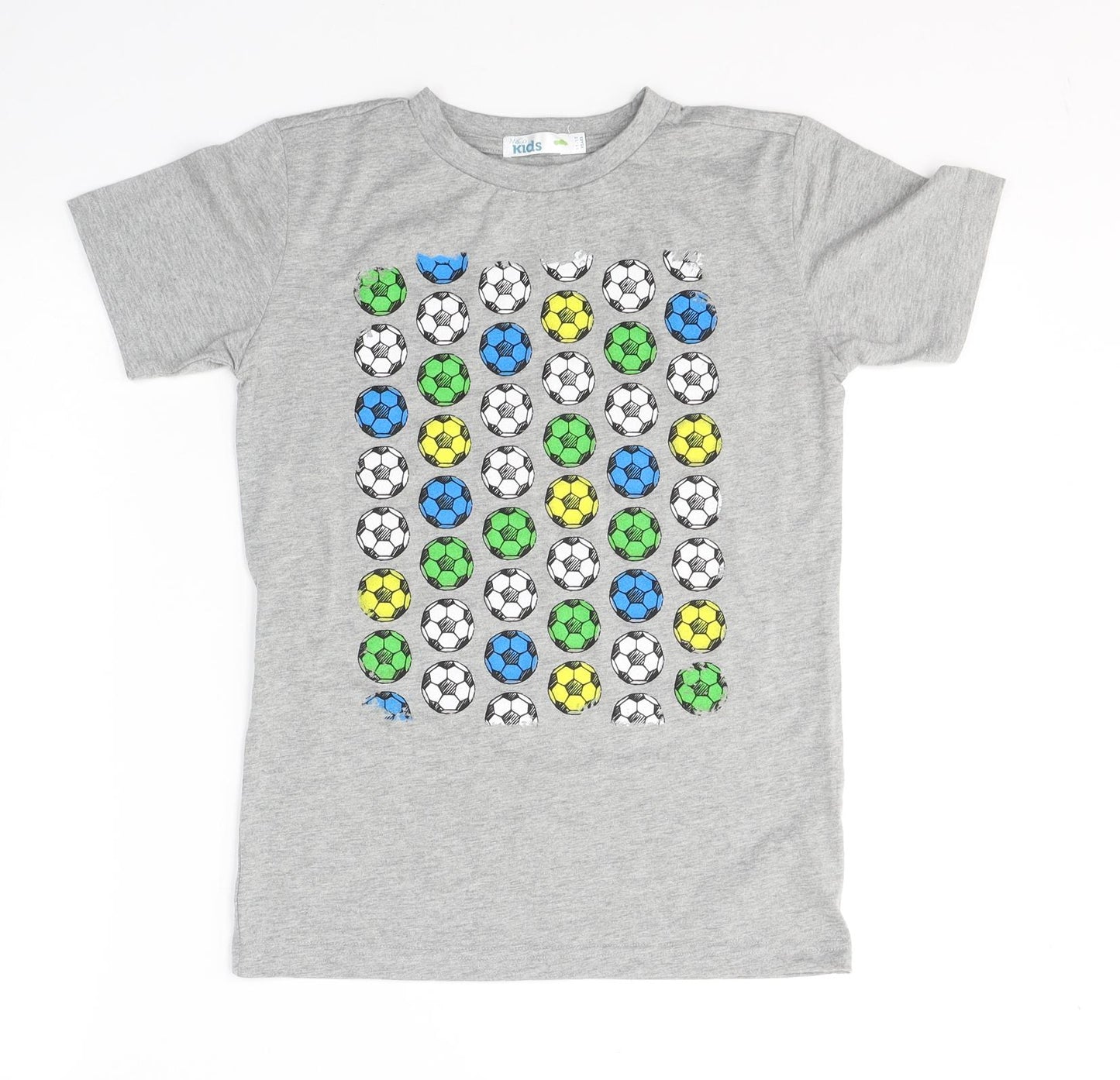 M&Co Boys Grey  Polyester Basic T-Shirt Size 11-12 Years Round Neck Pullover - Footballs
