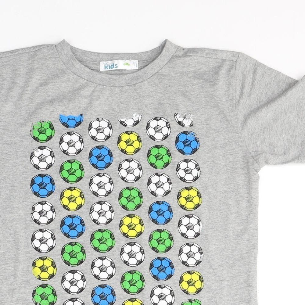 M&Co Boys Grey  Polyester Basic T-Shirt Size 11-12 Years Round Neck Pullover - Footballs