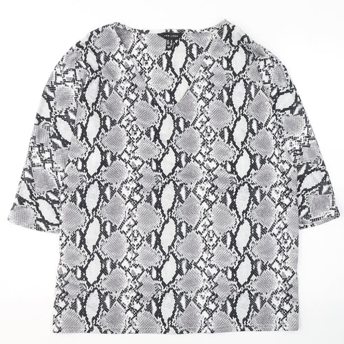 New Look Womens Grey Animal Print Polyester Tunic Blouse Size 10 V-Neck