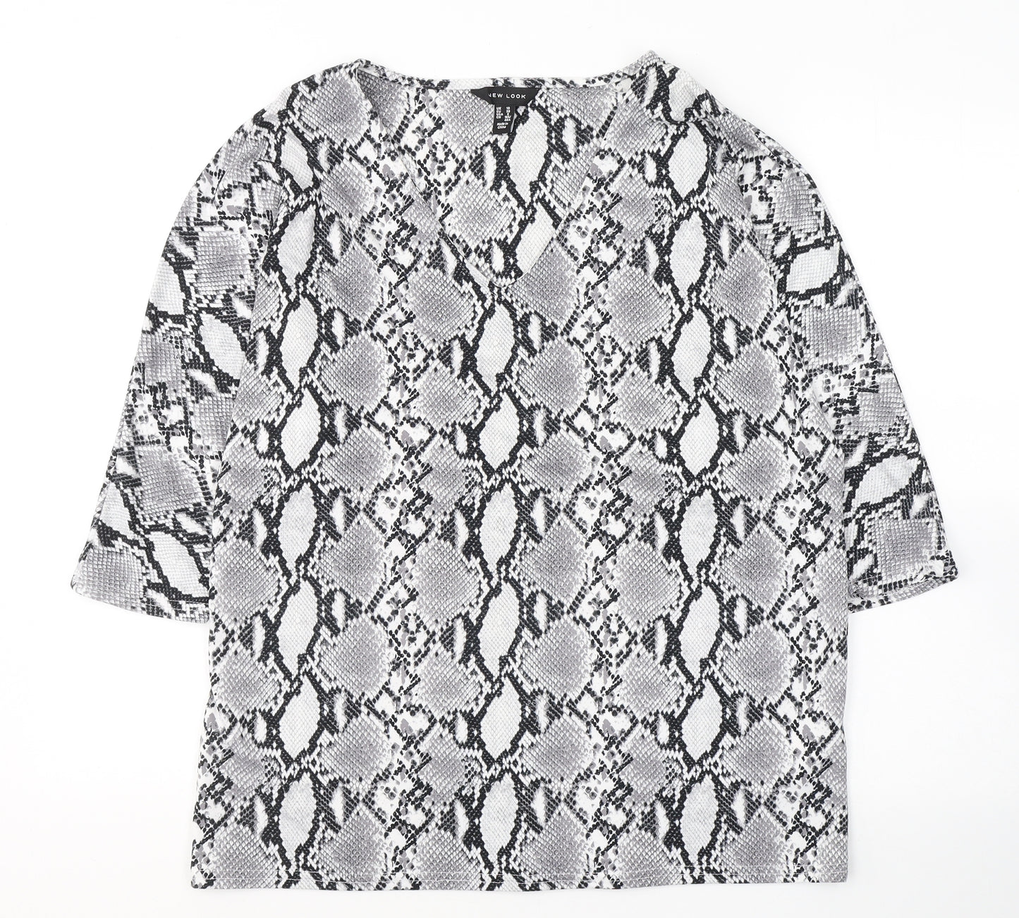 New Look Womens Grey Animal Print Polyester Tunic Blouse Size 10 V-Neck