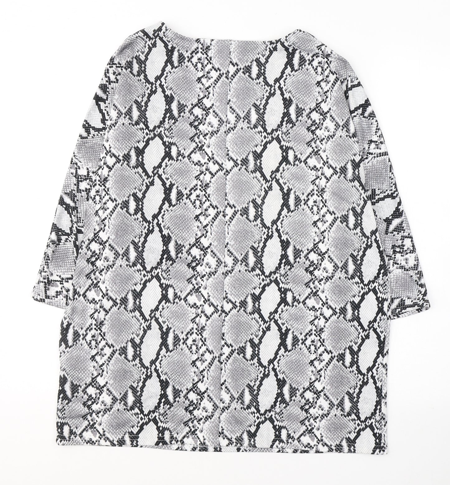 New Look Womens Grey Animal Print Polyester Tunic Blouse Size 10 V-Neck