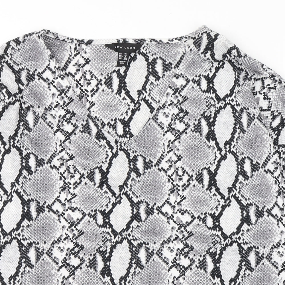 New Look Womens Grey Animal Print Polyester Tunic Blouse Size 10 V-Neck