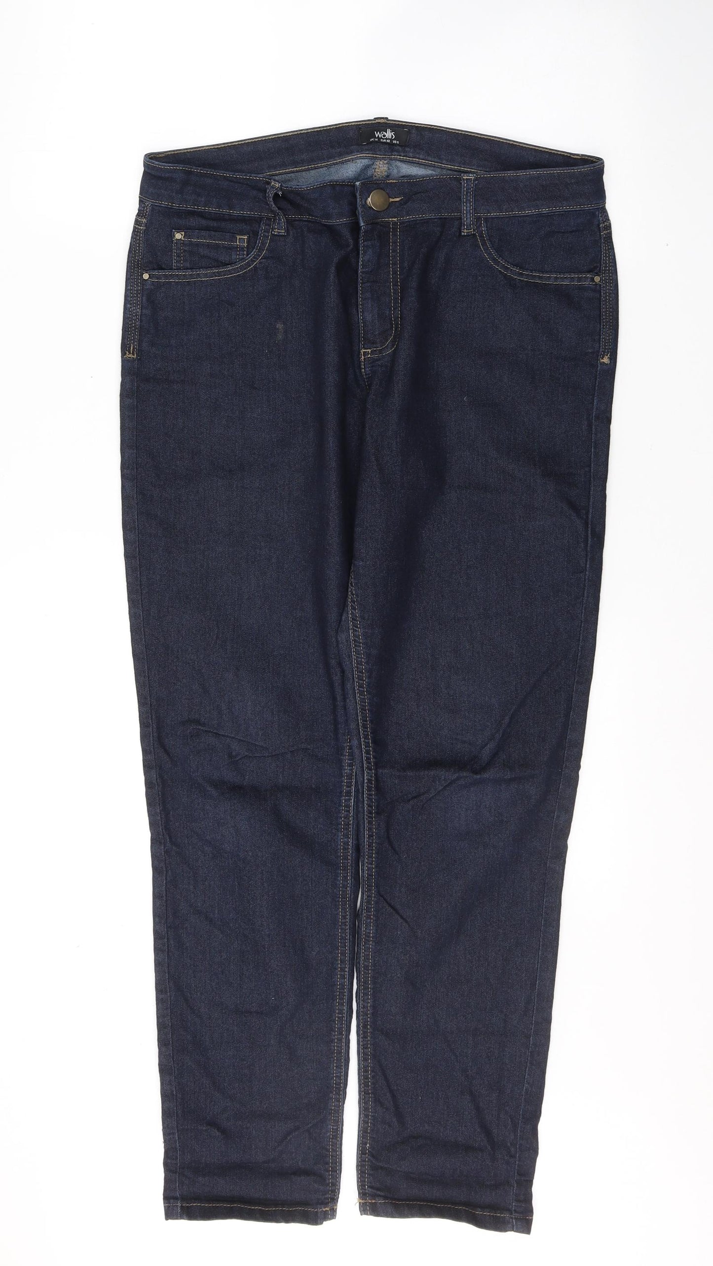 Wallis Womens Blue  Cotton Straight Jeans Size 14 L28 in Regular Button
