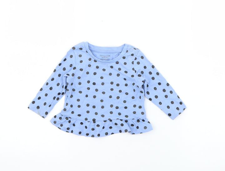 Primark Baby Blue Polka Dot Cotton Pullover T-Shirt Size 3-6 Months Crew Neck