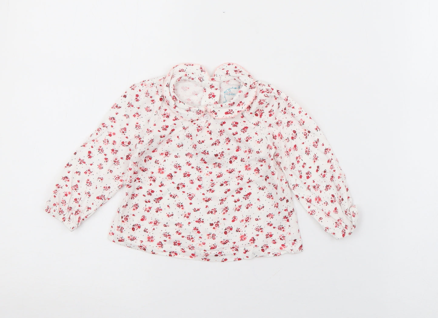 Leigh Tucker Girls White Floral Cotton Pullover Jumper Size 3-6 Months  Button