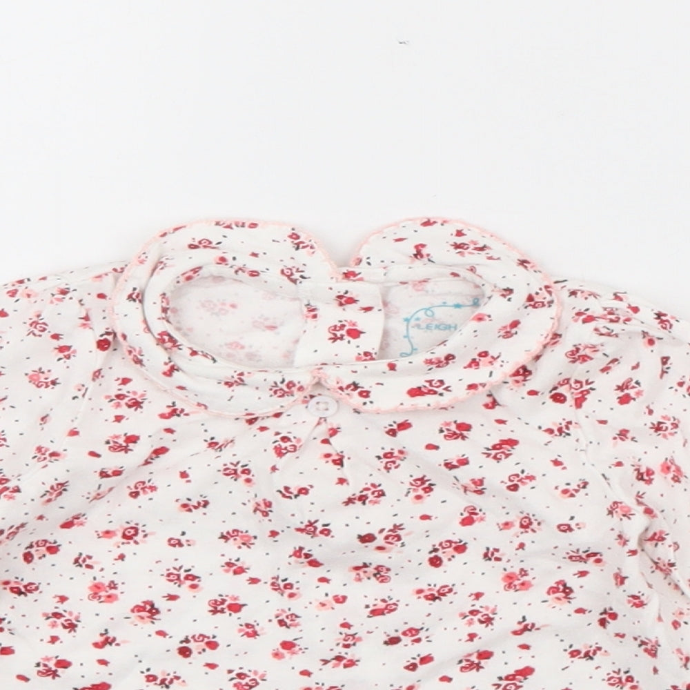 Leigh Tucker Girls White Floral Cotton Pullover Jumper Size 3-6 Months  Button