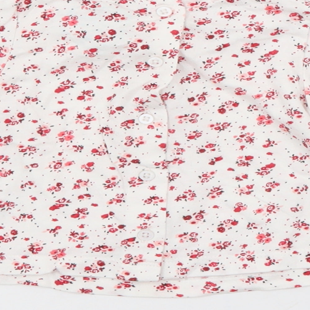 Leigh Tucker Girls White Floral Cotton Pullover Jumper Size 3-6 Months  Button