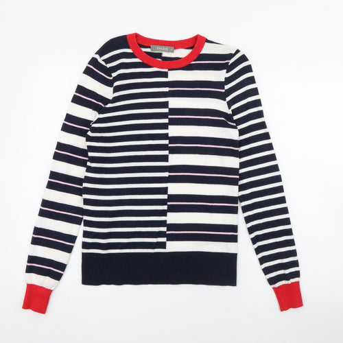 Oasis Womens Blue Crew Neck Striped Cotton Pullover Jumper Size XS