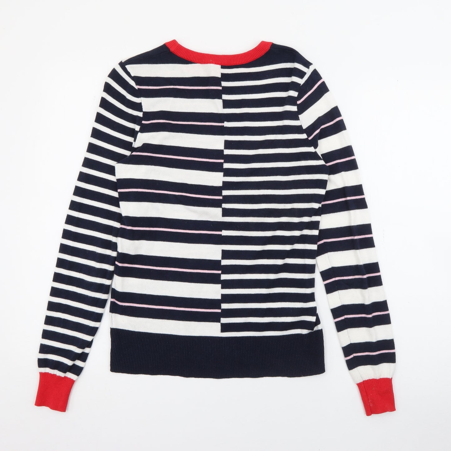 Oasis Womens Blue Crew Neck Striped Cotton Pullover Jumper Size XS