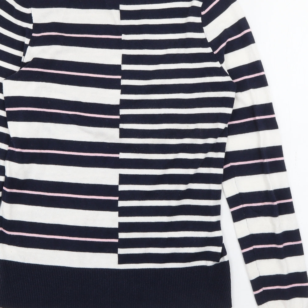 Oasis Womens Blue Crew Neck Striped Cotton Pullover Jumper Size XS