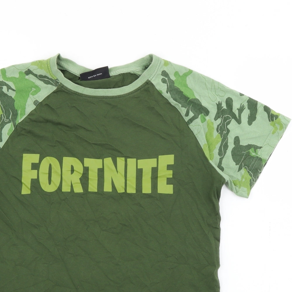 Tesco Boys Green Camouflage Cotton Pullover T-Shirt Size 12-13 Years Crew Neck