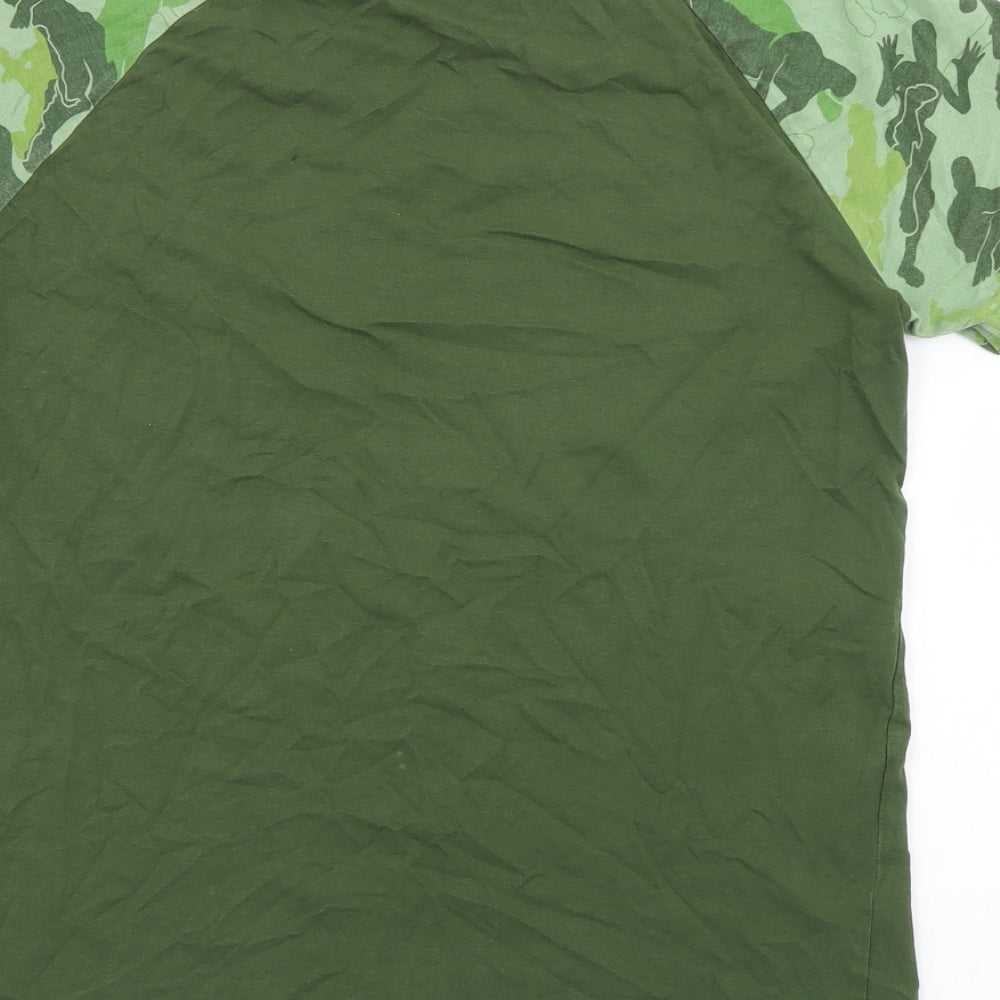 Tesco Boys Green Camouflage Cotton Pullover T-Shirt Size 12-13 Years Crew Neck