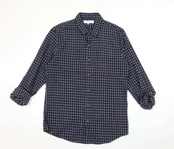 Nigel Hall Mens Blue Plaid Cotton  Button-Up Size M Collared Button