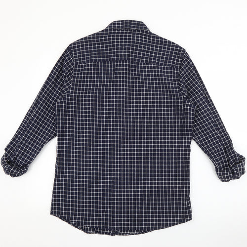 Nigel Hall Mens Blue Plaid Cotton  Button-Up Size M Collared Button